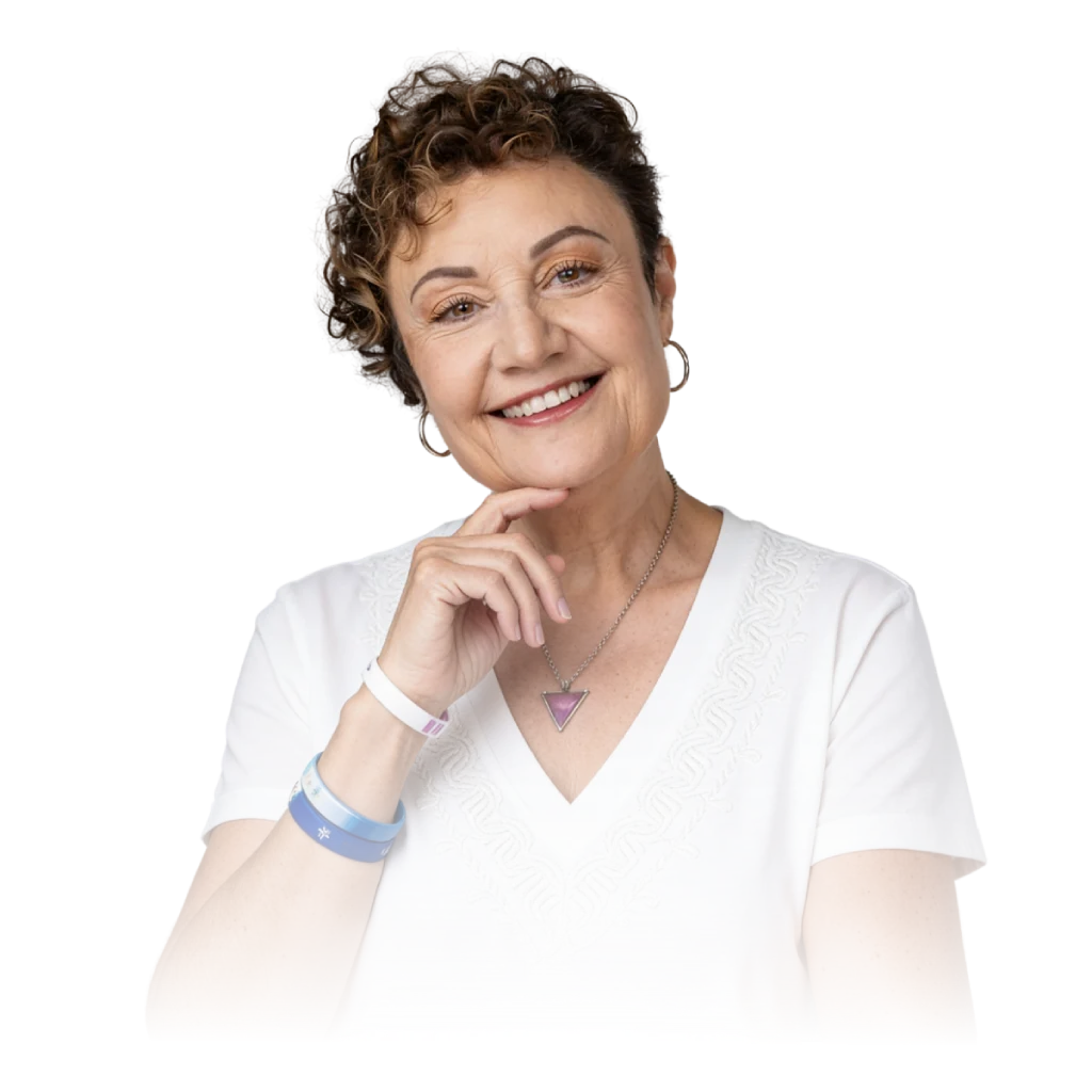 Mabel Katz sonriendo con calidez, lista para acompañarte en el retiro Sintonía Cero